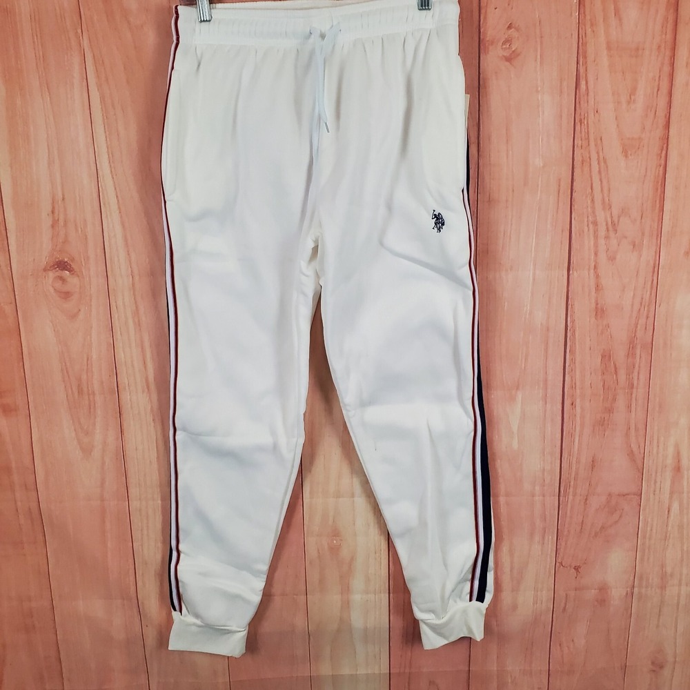 U.S. Polo Assn. Mens Sweatpants Small White 100% Polyester Drawstring Waist